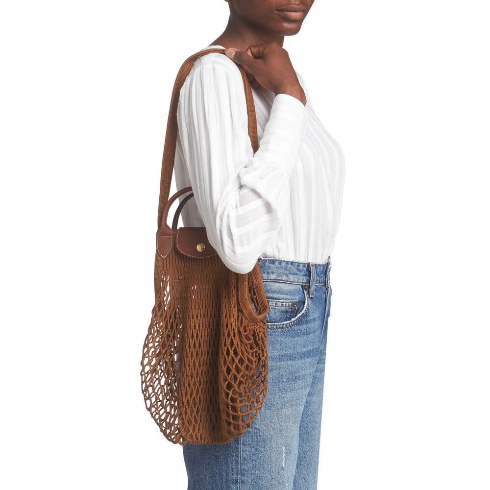 Longchamp Le Pliage Filet Mesh Knit Shoulder Bag in Tobacco - Picture 4 of 8
